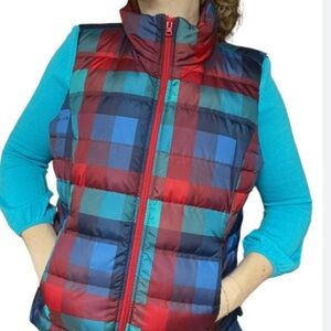 Lands End Women’s Multi Plaid Print Full-Zip Down Puffer Vest 3X